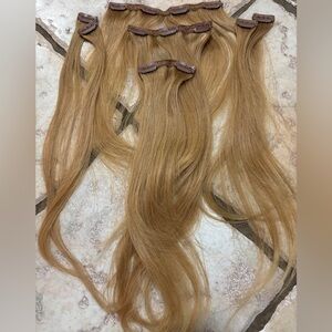 Natural Blonde remy clip in Hair Extensions 7 pieces 80 grams 18 inches caramel